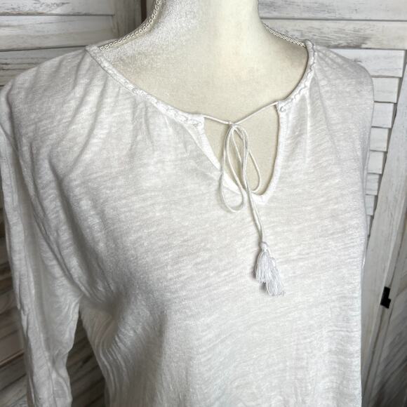 WRAP of LONDON Boho Beachy Linen Tassel Tie Front Casual Top Tunic White US 10 - Picture 11 of 14